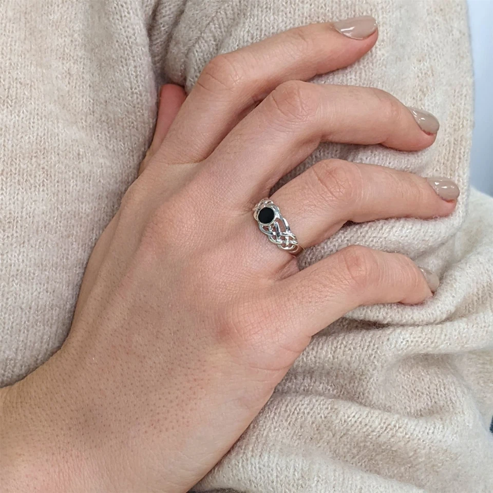 81stgeneration Anello Gemma Onice Simulato Nodo Celtico Argento Sterling .925 - Immagine 2 di 4