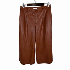 By Anthropologie Faux Leather Culottes 10 Cognac Brown Wide Leg Pants High Rise