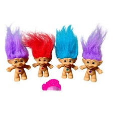 5 PC, Vtg 90's ACE Treasure Troll Dolls w/ Pink Comb, Jewel/Color Variety