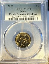 Niue 2026 $1 Pirate Drinking 22KT 4 gram Gold Coin PCGS MS70 Round RB006 4888.30 per troy oz