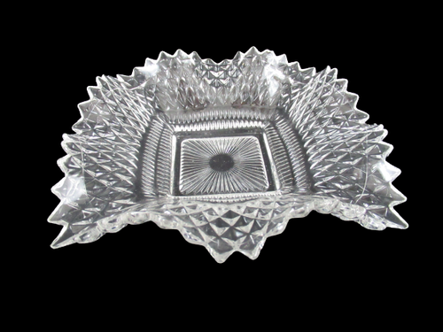 Vintage 6 " Carré Diamant Coupe Cristal Bonbon Plat - Verre Transparent - Photo 1 sur 5