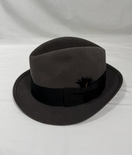Vintage ROYAL STETSON Nobel Fedora Hat Gray Felt Feather Size 7 Caribou Gray