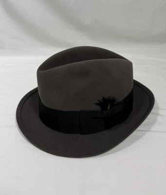 Vintage ROYAL STETSON Nobel Fedora Hat Gray Felt Feather Size 7 Caribou Gray - Image 1 of 4