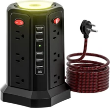 Surge Protector Power Strip with 5 USB Ports and Night Light,10Ft Braided Extens