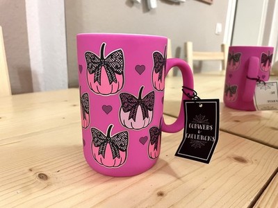 TK Maxx Halloween Soft Touch Tall Pink Pumpkin Matte Mug Tasse homesense 