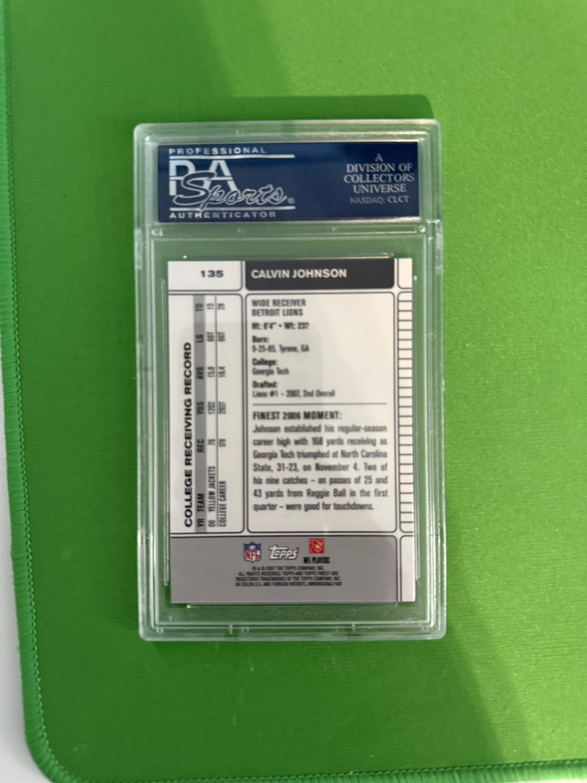 2007 FINEST CALVIN JOHNSON ROOKIE #135 PSA 10 