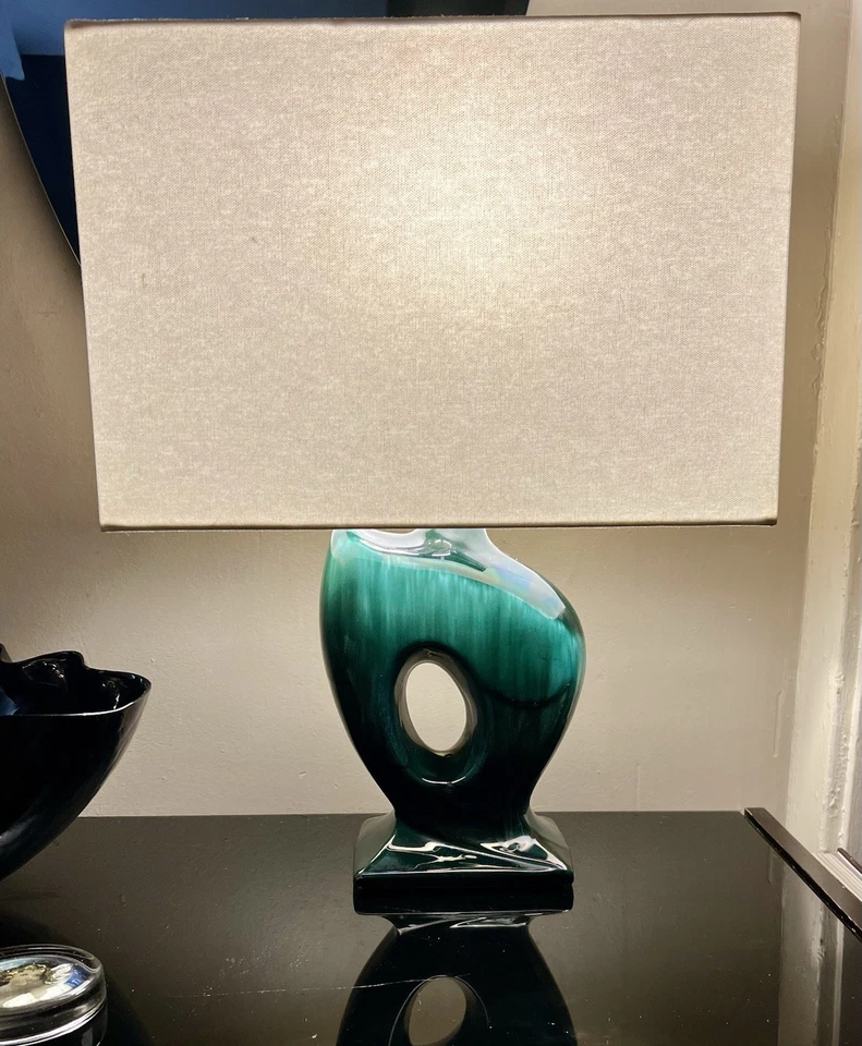 Vintage Mid Century Royal Haeger Blue Green Drip Ceramic Lamp - Image 3 of 4