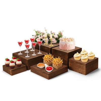MOJIEZUO 6 Pack Wooden Buffet Risers Display Stands, Stackable Wood Black 