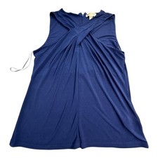 MICHAEL KORS Navy Blue Draped Twist Sleeveless Sheath Blouse Womens XL