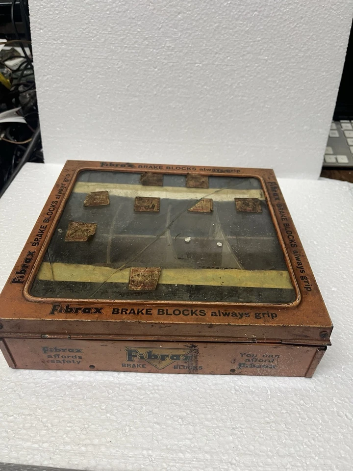 Винтажные тормозные блоки FIBRAX настольный дисплей для хранения металлический корпус треснутое стекло - Изображение 2 из 4