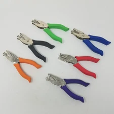 Bazic Rubber Grip Hand Paper Punch Single Hole Round Circle Lot 6 No Mess School
