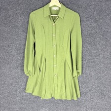 Indulge Shirt Dress Women S Green Short Collared Button Long Sleeve Casual Midi
