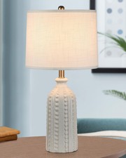 White Ceramic Table Lamp 24.5": 3-Way Dimmable Bedside 24.5 INCHES,