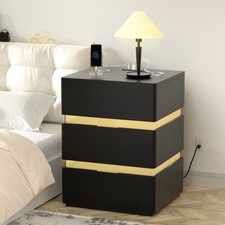 Bedside Table LED Nightstand 3 Drawers Side Table Storage with Charging Station