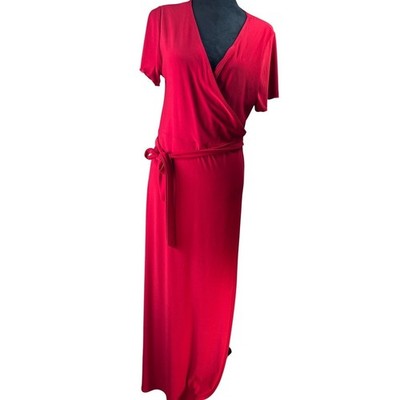 Star Vixen Red Wrap Maxi Dress Short Sleeve Tie Waist Style 3350 ITX 1X