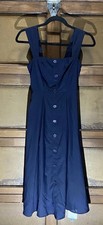 Cider Women’s Navy Blue Button Front Midi Dress with Pockets