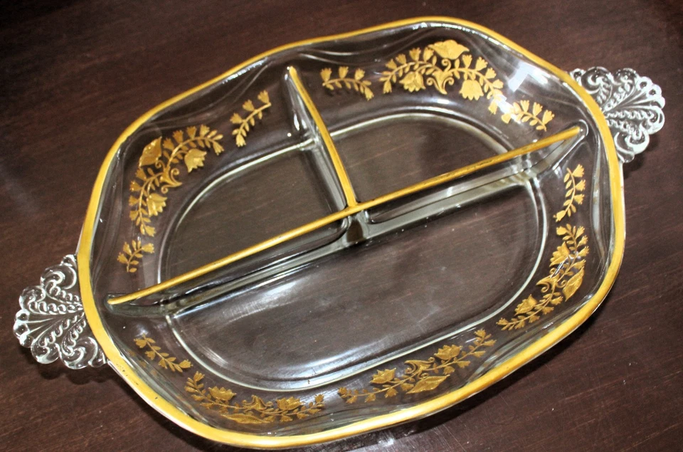 Rare! FOSTORIA DIVIDED 3-PART ETCHED GLASS RELISH DISH 1938 RICHELIEU PATTERN - Image 2 of 4