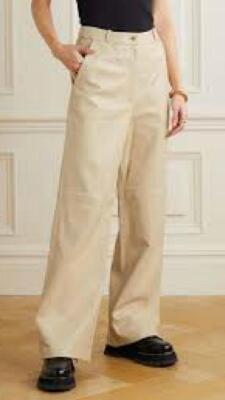 LOULOU STUDIO NORO ECRU LAMBSKIN LEATHER WIDE LEG PANTS SZ.XS