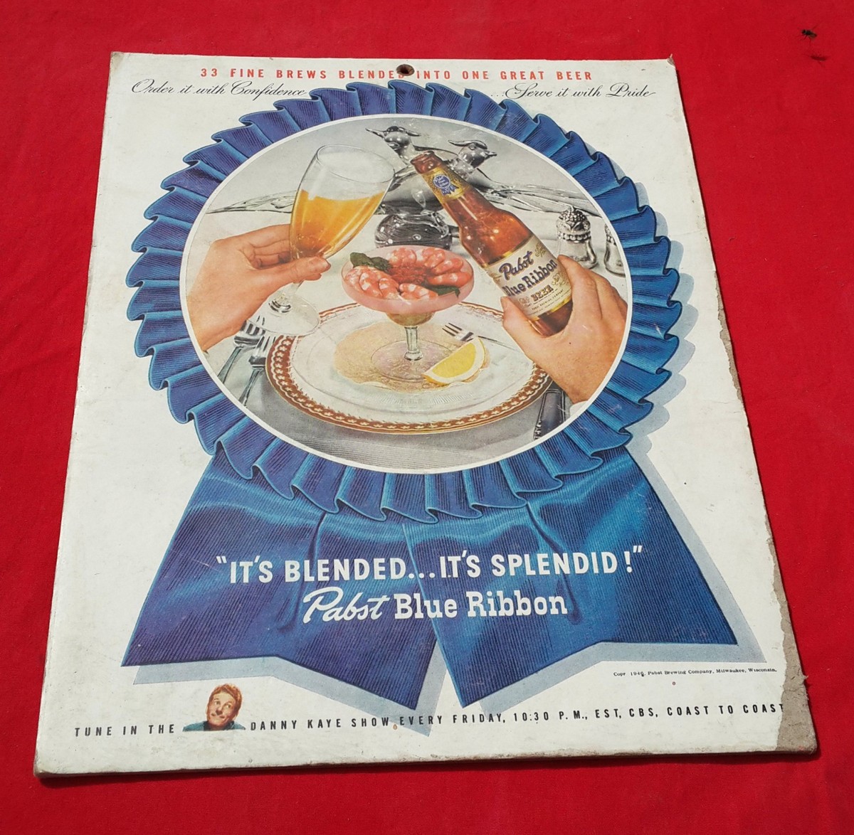 希少品！ Pabst Blue Ribbon パブストブルーリボン USA額装品 1950s Vintage Rare Pabst Blue Ribbon Beer Adv Paper Sign Board USA