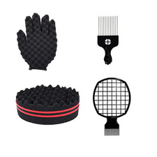Magic Curl Sponge Set for Barber Hair Styling: Afro Twist Hair Brush, Metal Pick