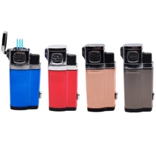 4 PACK Triple Jet Torch Lighter Adjustable Flame W/ Cigar Puncher Shinny gift
