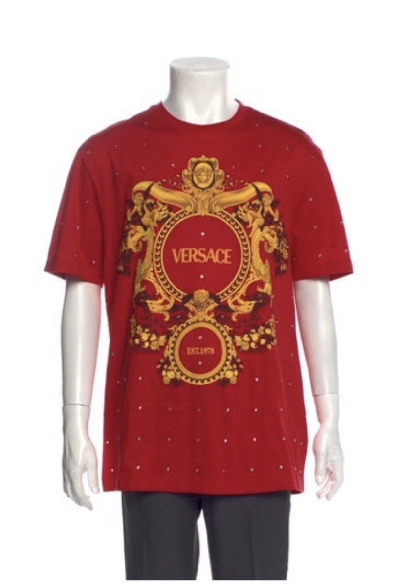 【送料&関税込】Versace T-shirt With Shimmering Crystals VERSACE - Women Crystal Versace Logo T-Shirt – Atelier New York