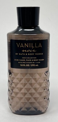 1 NEW BATH & BODY WORKS VANILLA NOIR MEN'S 3 IN 1 HAIR FACE WASH SHOWER GEL 10OZ