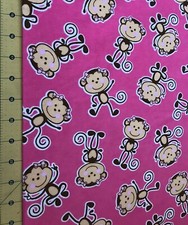 Monkeys With Bow Pink Flannel Fabric Sold By The Yard #1848