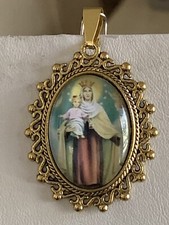 SALE HEART-WARMING CRYSTAL-DOME MADONNA&CHILD PENDANT BRN.CROWN.g.scr.bd.  25x18