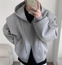 Men's Spring New Fashion Hood Long Sleeve Double Zipper Loose Jackets Sweatshirt