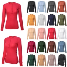 MixMatchy Long Sleeve Eight Button Closure Henley Thermal Knit Top