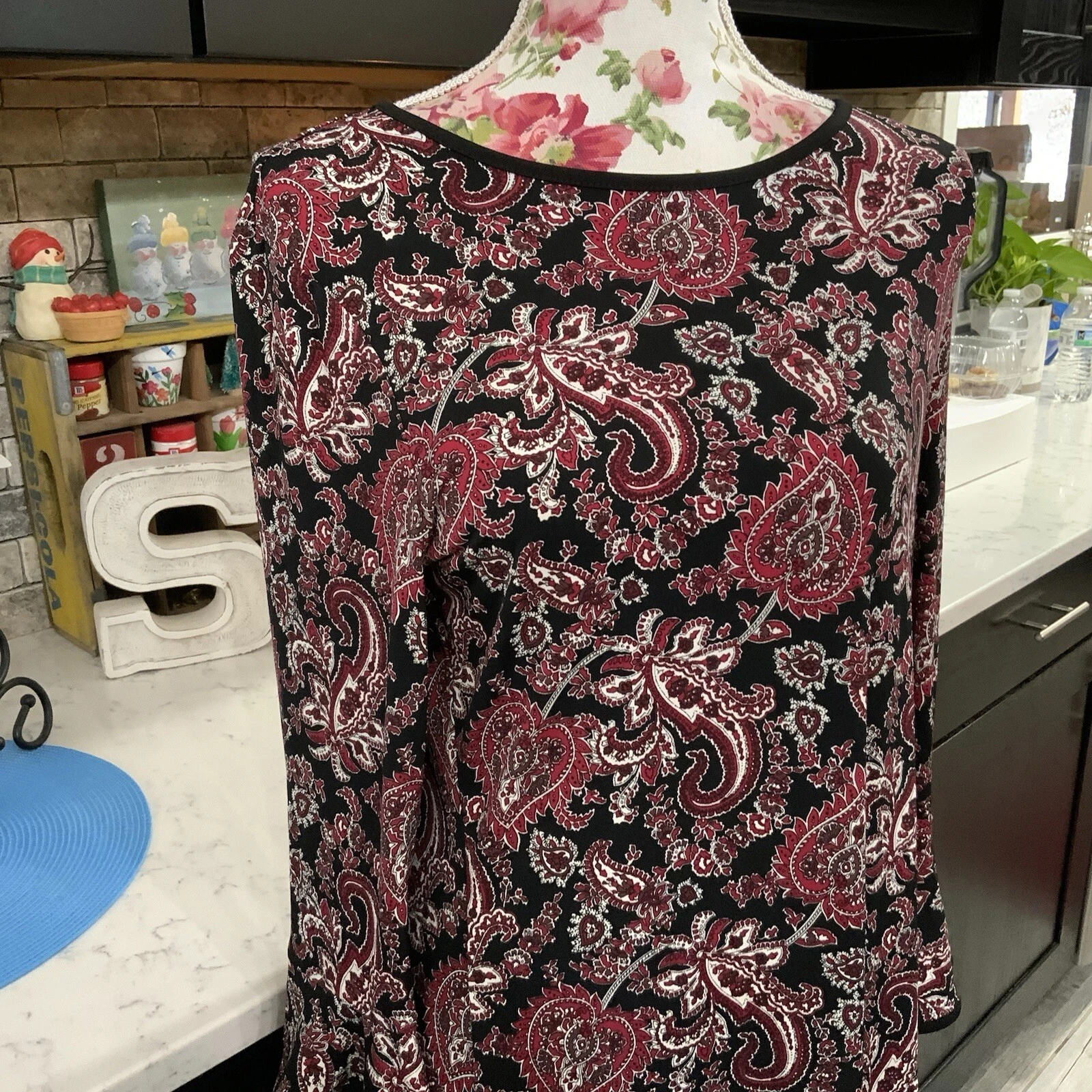 Abito Michael Michael Kors taglia grande stampa floreale pop paisley manica a campana nuovo