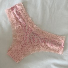 Victoria s Secret Pale Pink Logo Print Cheeky Lace Trim Panties - Size XL - BNWT