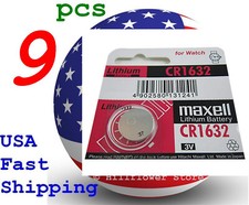9 piece CR1632 1632 LR1632 Maxell Card 3V Lithium Coin Battery with trk 
