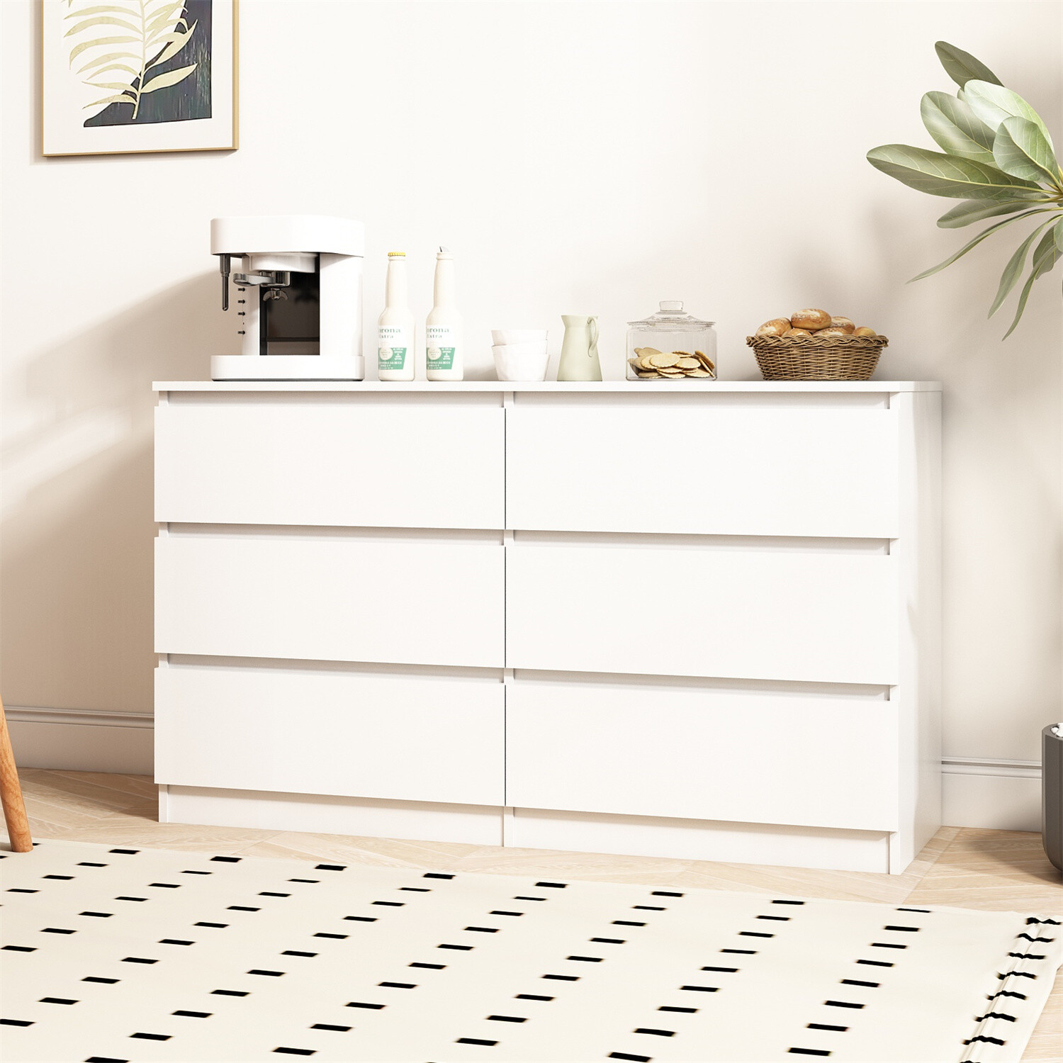 6 Drawers Dresser Wooden Storage Cabinet Clothes Organizer Chest of Drawer White