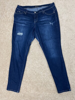 Royalty For Me WBB Denim Jeans Womens 38x27 Stretch Distressed Skinny Leg Blue