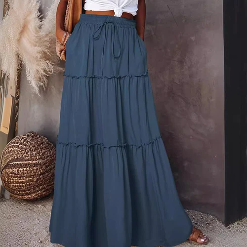 Mujeres Bohemia Cintura Alta Falda Larga Damas Vacaciones Columpio Suelto Boho Maxi Faldas - Imagen 6 de 30