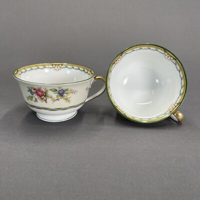 Noritake Pecos Coffee Tea Cups 2'' Set Of 2 Green Floral Design Green Border