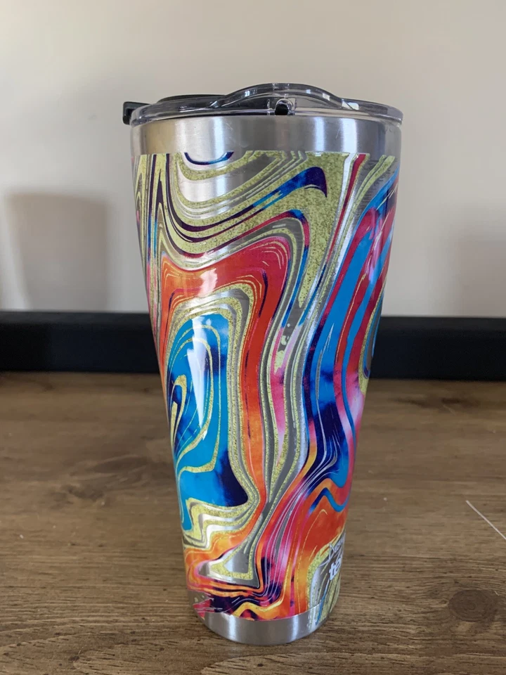 Vaso de acero inoxidable Tervis 30 oz tie dye remolino con tapa azul rosa dorado Foto 3 de 4
