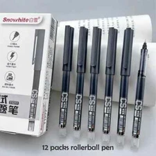 12pcs Rollerball Pens Ball Point Pen 0.5mm Extra Fine Tip Pens Black Liquid Ink