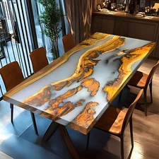 Custom Olive Wood White Epoxy Living Room Table | Unique Handcrafted Resin River