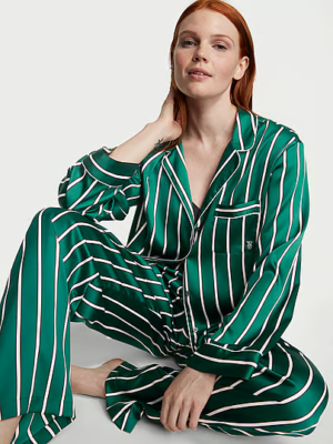 New Victoria's Secret Satin Pajama Set Green with Stripes Size XXL