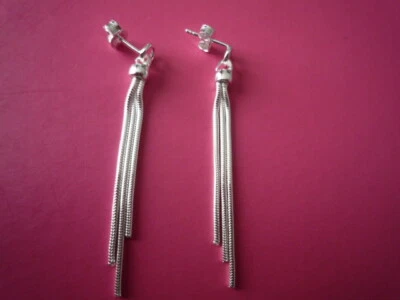 SUPERBES BOUCLES CLOUS "CLIO BLUE" ARGENT 925/3 CHAINETTES PENDANTES /NEUF - Photo 1/2