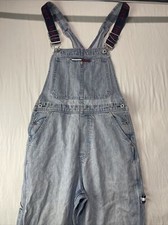Vintage Tommy Hilfiger Overalls Womens 31 Medium Denim Bibs Spell Out Carpenter