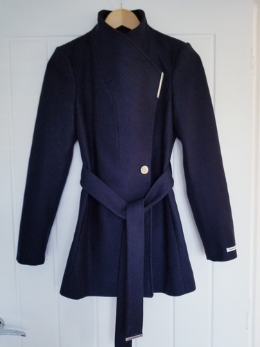 Ted Baker Rosess Short Wool Wrap Coat Navy Blue Size 0 UK 6 RRP £275 - Picture 7 of 12