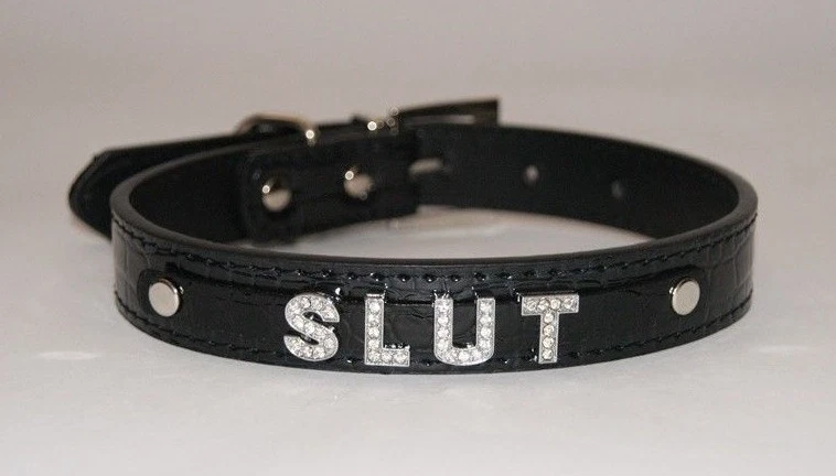 FOREVER FETISH SLUT Black Bondage Collar Slave Sub Submissive Hot Wife Sissy Faux Leather UK