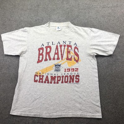 Vintage Atlanta Braves Shirt Mens Large Gray MLB Baseball 1992 Champions Belton