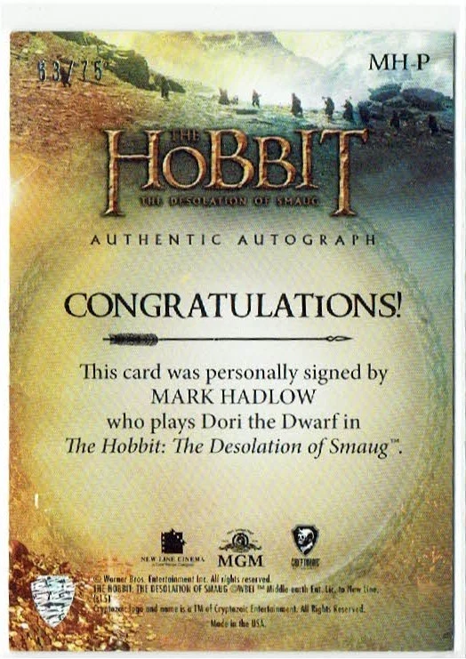 The Hobbit The Desolation of Smaug Autograph Auto MH-P Mark Hadlow Dori #63/75 - Image 2 of 4