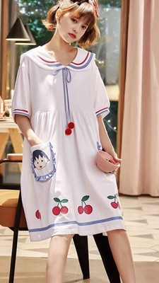 GUKOO Chibi Maruko Chan Sailor Cotton Kawaii Lounge Dress Small Cherry Anime A8