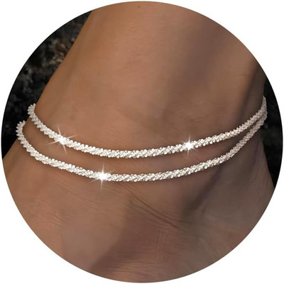 Silver Ankle Bracelets for Women - Waterproof Anklets Trendy Sterling Silver Pla